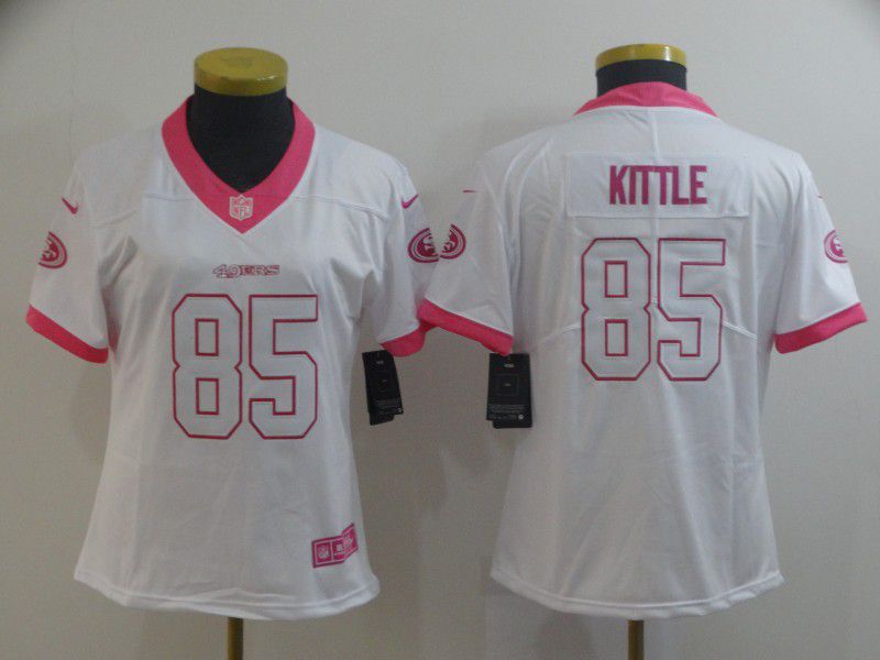 Women San Francisco 49ers #85 Kittle white pink Nike Vapor Untouchable Limited Player NFL Jerseys->youth nfl jersey->Youth Jersey